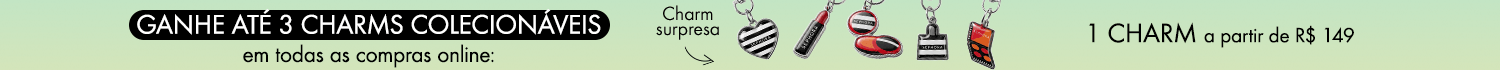 Ganhe até 3 charms colecionáveis em todas as compras online: 1 charm a partir de R$ 149, 2 charms a partir de R$ 249, 3 charms a partir de R$ 349 - Use o cupom: QUEROCHARMS