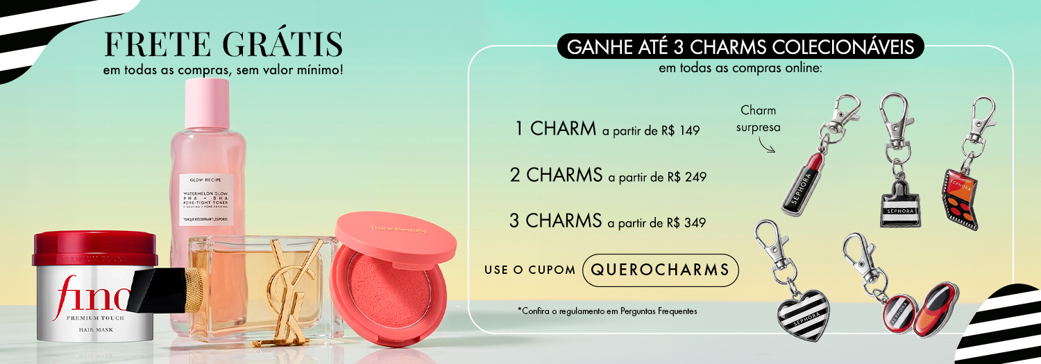 Ganhe até 3 charms colecionáveis em todas as compras online: 1 charm a partir de R$ 149, 2 charms a partir de R$ 249, 3 charms a partir de R$ 349 - Use o cupom: QUEROCHARMS